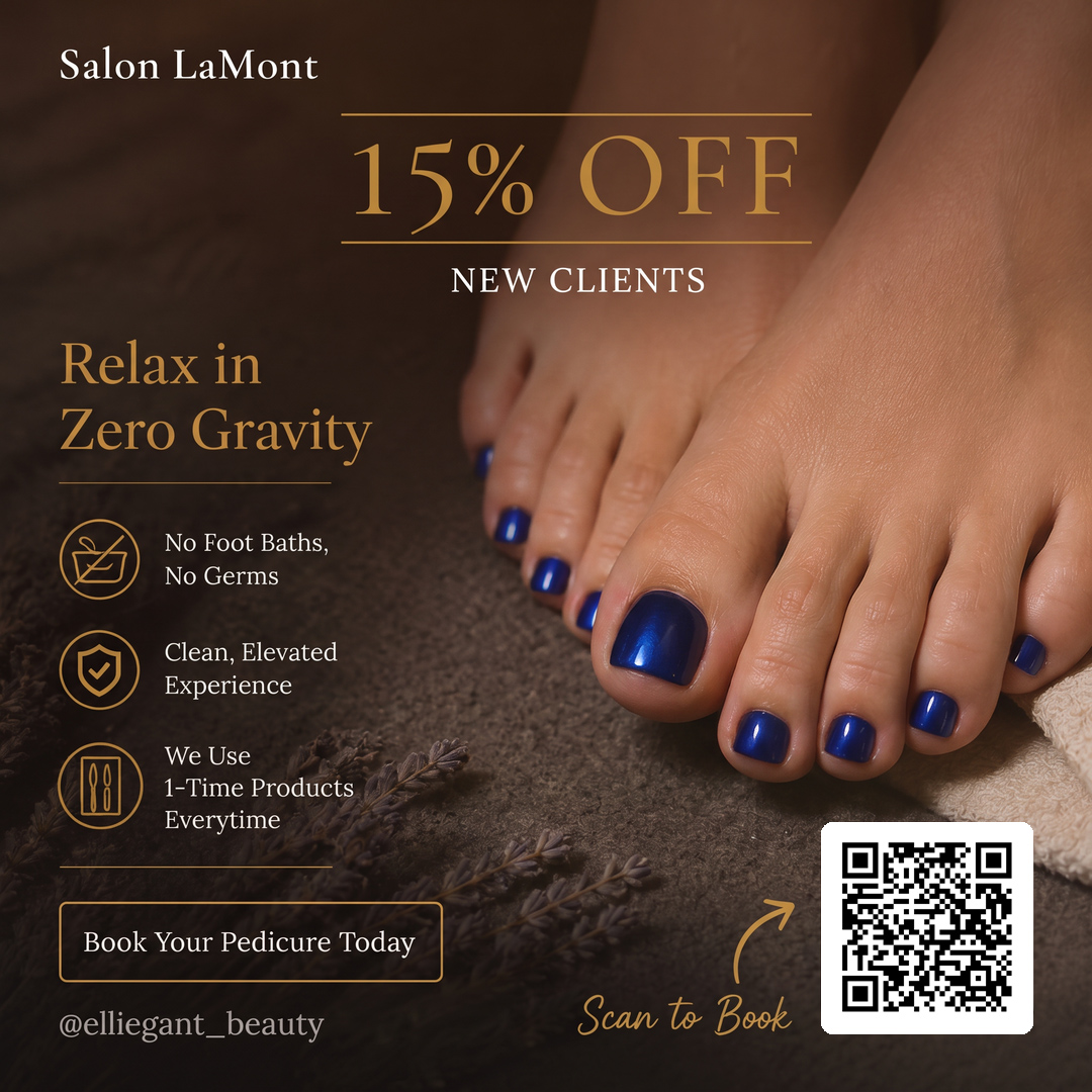 15 percent off new-client zero-gravity pedicures at Salon LaMont